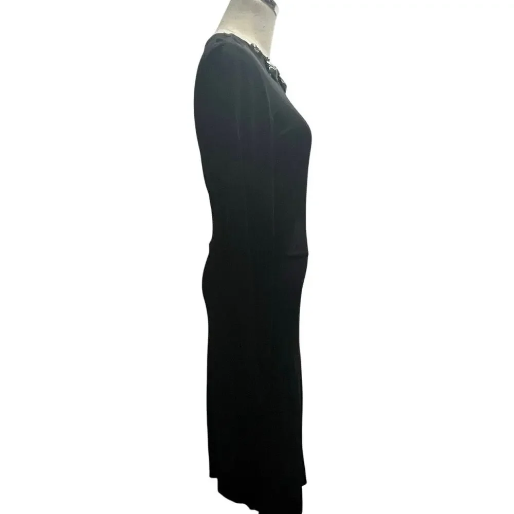 Tory Burch Black Deena Beetle‎ Embellished Rhinestone Rayon Stretch Dress Sz Xs